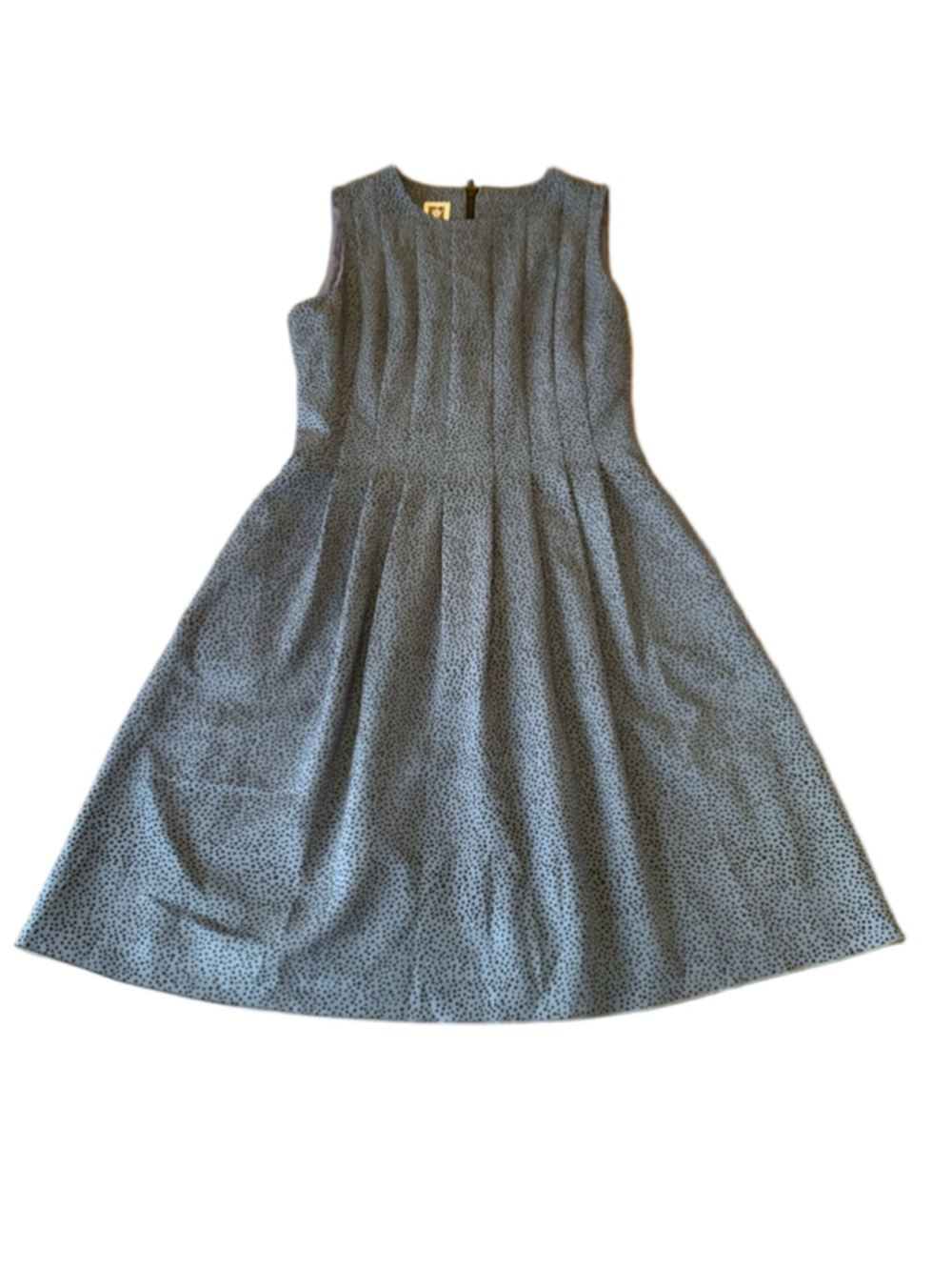 Anne Klein Dress 8 Blue with Black Dots Fit and Flare Back zip Sleeveless